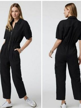 VUORI Short Sleeve Coastline Jumpsuit ~ Black XS twill